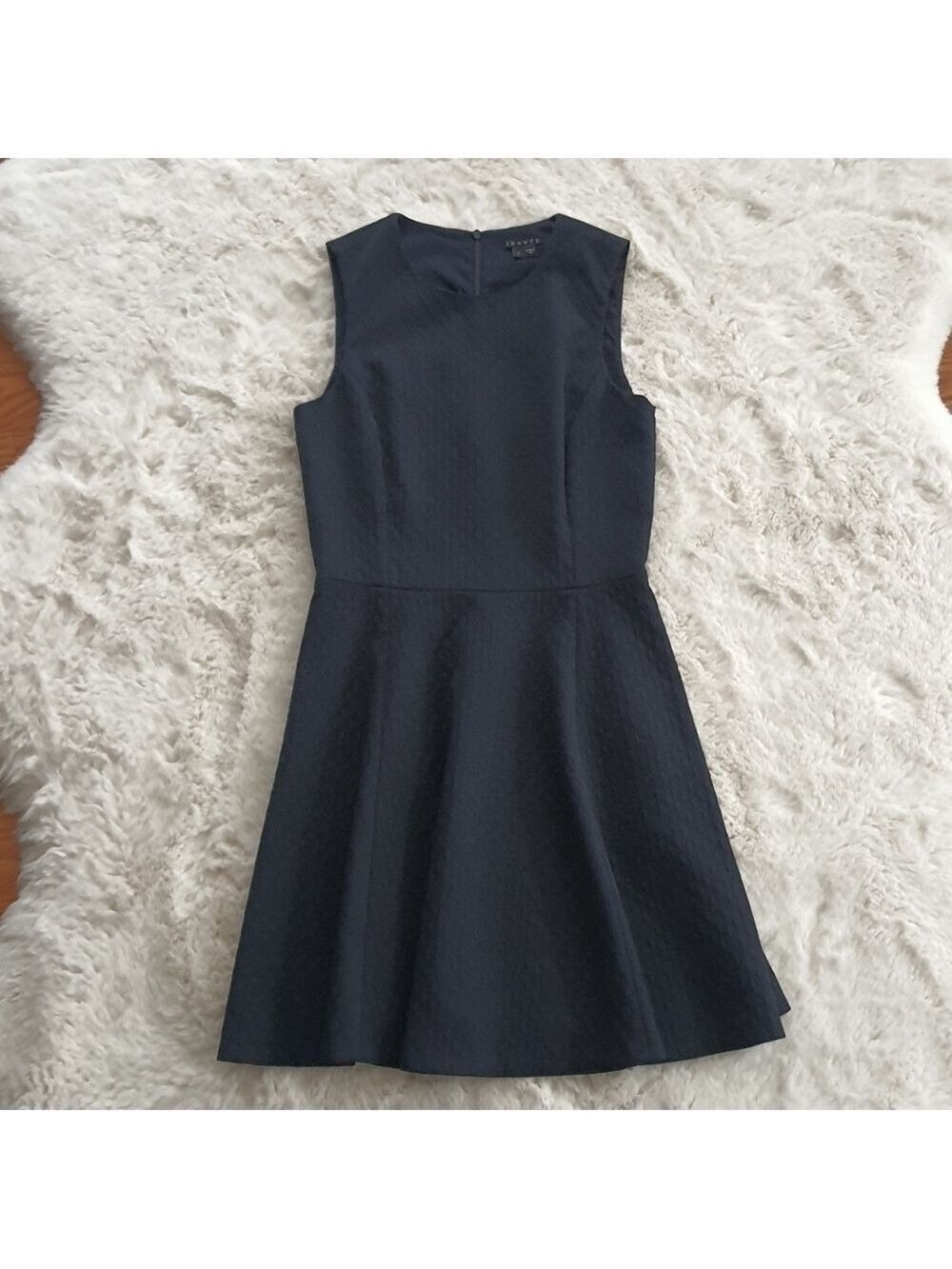 Theory Tillora Fit and Flare Dress Womens 2 Navy Blue Sleeveless Round Neckline